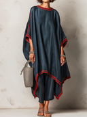 Women's Retro-Style Striped Batwing-Sleeve Top & Pants Set ZMZ1504F0ZJY