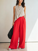 Women's Stylish Sleeveless Top And Red Cotton-linen Wide-leg Pants Set ZMZ1574F0SWL