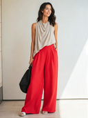 Women's Stylish Sleeveless Top And Red Cotton-linen Wide-leg Pants Set ZMZ1574F0SWL