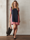 Women's Fashionable Cotton Linen Color Block Round Neck Loose Mini Dress ZMZ1553F1SWL