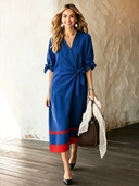 Women's Fashion Lace-up Klein Blue Cotton Midi Dress ZMZ1594F4SWL