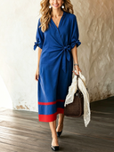 Women's Fashion Lace-up Klein Blue Cotton Midi Dress ZMZ1594F4SWL