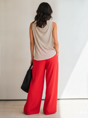 Women's Stylish Sleeveless Top And Red Cotton-linen Wide-leg Pants Set ZMZ1574F0SWL