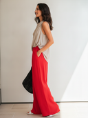 Women's Stylish Sleeveless Top And Red Cotton-linen Wide-leg Pants Set ZMZ1574F0SWL