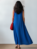 Women's Classic Klein Blue Loose-Fit Sleeveless Cotton-Linen Maxi Dress ZMZ1592F6SWL