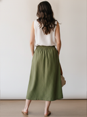 Women's Elegant Sleeveless Cotton Top And Green Elastic-waist Skirt Set ZMZ1584F7SWL