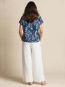 Women's Classic Navy Patterned Top And White Textured Straight-leg Pants Set ZMZ1504F3SWL