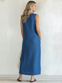 Women's Fashion Cotton Linen Sleeveless Wavy Placket Sleeveless Maxi Dress ZMZ1526F6SWL