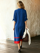 Women's Fashion Lace-up Klein Blue Cotton Midi Dress ZMZ1594F4SWL