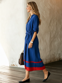 Women's Fashion Lace-up Klein Blue Cotton Midi Dress ZMZ1594F4SWL
