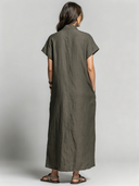 Women's Retro Casual Cotton Linen Loose-fitting Shirt Short-sleeved Maxi Dress ZMZ1560F7ZJY