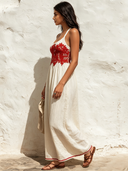 Women's Retro Casual Cotton Linen Lace Patchwork Sleeveless Camisole Maxi Dress ZMZ1557F3ZJY