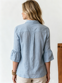 Women's Vintage-Style Casual Cotton-Linen Ruffled Elbow-Sleeve Shirt ZMZ1588F4ZJY