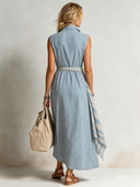 Women's Retro Casual Striped Shirt Sleeveless Maxi Dress ZMZ1542F4ZJY