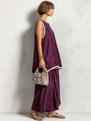 Women's Retro Casual Cotton Linen Color Block Sleeveless Top And Skirt Set ZMZ1536F5ZJY