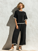 Women's Pleated Fabric Short-sleeved Top And Trousers Two-piece Set ZMZ1690F6XT
