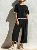 Women's Pleated Fabric Short-sleeved Top And Trousers Two-piece Set ZMZ1690F6XT