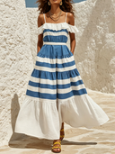 Women's Resort Striped Print A-line Maxi Dress ZMZ1627F3XT