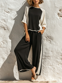 Women's Color-Block Casual Long-Sleeve T-Shirt And Pants Two-Piece Set ZMZ1627F1XT