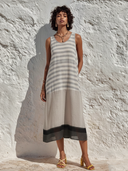 Women's Casual Sleeveless Striped Color-Block Crew-Neck Maxi Dress ZMZ1640F9XT