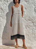 Women's Casual Sleeveless Striped Color-Block Crew-Neck Maxi Dress ZMZ1640F9XT