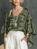 Women's Casual Vintage Cotton-Linen Crew Neck 3/4 Sleeve T-Shirt ZMZ1653F3ZYY