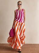 Women's Stylish Satin Color-Block Striped Sleeveless Maxi Dress ZMZ1672F2SWL