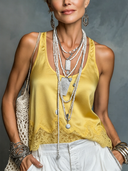 Women's Casual Retro Satin-Hem Lace-Trim U-Neck Tank Top ZMZ1638F9ZYY