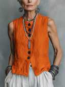 Women's Casual Vintage Cotton-Linen Single-Breasted Vest ZMZ1658F0ZYY