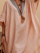 Women's Casual Resort-Style Flowy V-Neck Pleated-Texture Acetate Loose Maxi Dress ZMZ1650F2SWL
