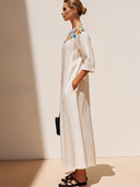 Women's Casual Vintage Embroidered Cotton-Linen Boat-Neck Short-Sleeve Loose Maxi Dress ZMZ1509F1ZYY