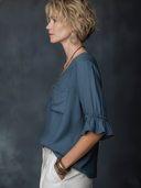 Women's Casual Vintage Cotton-Linen Crew Neck Flare-Sleeve Multi-Pocket T-Shirt ZMZ1577F3ZYY