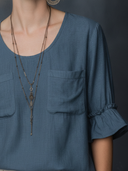 Women's Casual Vintage Cotton-Linen Crew Neck Flare-Sleeve Multi-Pocket T-Shirt ZMZ1577F3ZYY