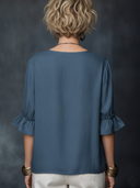 Women's Casual Vintage Cotton-Linen Crew Neck Flare-Sleeve Multi-Pocket T-Shirt ZMZ1577F3ZYY