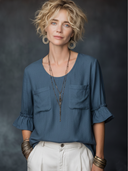 Women's Casual Vintage Cotton-Linen Crew Neck Flare-Sleeve Multi-Pocket T-Shirt ZMZ1577F3ZYY