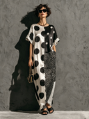 Women's Satin Polka-Dot Print Crew-Neck Short-Sleeve Maxi Dress ZMZ1693F7XT