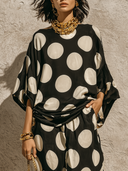 Women's Casual Polka-Dot Print T-Shirt And Pants Two-Piece Set ZMZ1678F6XT