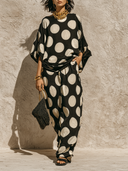 Women's Casual Polka-Dot Print T-Shirt And Pants Two-Piece Set ZMZ1678F6XT
