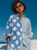 Women's Casual Cotton Linen Polka Dot Striped Collared Shirt ZMZ1692F3XT