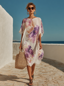 Women's Chiffon Floral Print Short-Sleeved Midi Dress ZMZ1663F6XT