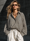 Women's Collared Geometric Print Long-sleeved Shirt ZMZ1616F5XT