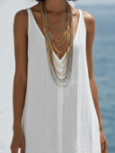 Women's Minimal Casual Style Premium Linen Deep V Sleeveless Front Slit Maxi Dress ZMZ1542F3YZH