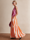 Women's Stylish Satin Color-Block Striped Sleeveless Maxi Dress ZMZ1672F2SWL