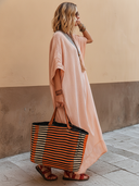 Women's Casual Resort-Style Flowy V-Neck Pleated-Texture Acetate Loose Maxi Dress ZMZ1650F2SWL