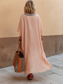 Women's Casual Resort-Style Flowy V-Neck Pleated-Texture Acetate Loose Maxi Dress ZMZ1650F2SWL