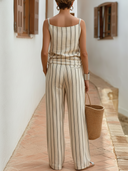Women Striped Two Piece Outfits Rayon Spaghetti Strap Tank Top High Waist Wide Leg Pants Set With Cotton Liner, Summer Casual Vacation Matching Sets ZMZ1607F0YZH