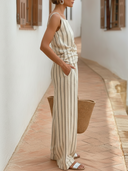 Women Striped Two Piece Outfits Rayon Spaghetti Strap Tank Top High Waist Wide Leg Pants Set With Cotton Liner, Summer Casual Vacation Matching Sets ZMZ1607F0YZH