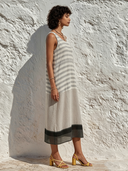 Women's Casual Sleeveless Striped Color-Block Crew-Neck Maxi Dress ZMZ1640F9XT