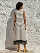 Women's Casual Sleeveless Striped Color-Block Crew-Neck Maxi Dress ZMZ1640F9XT