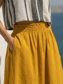 Women Premium Linen Elastic High Waist A Line Midi Skirt, Casual Solid Flowy Summer Vacation Skirt With Pockets ZMZ1527F5YZH